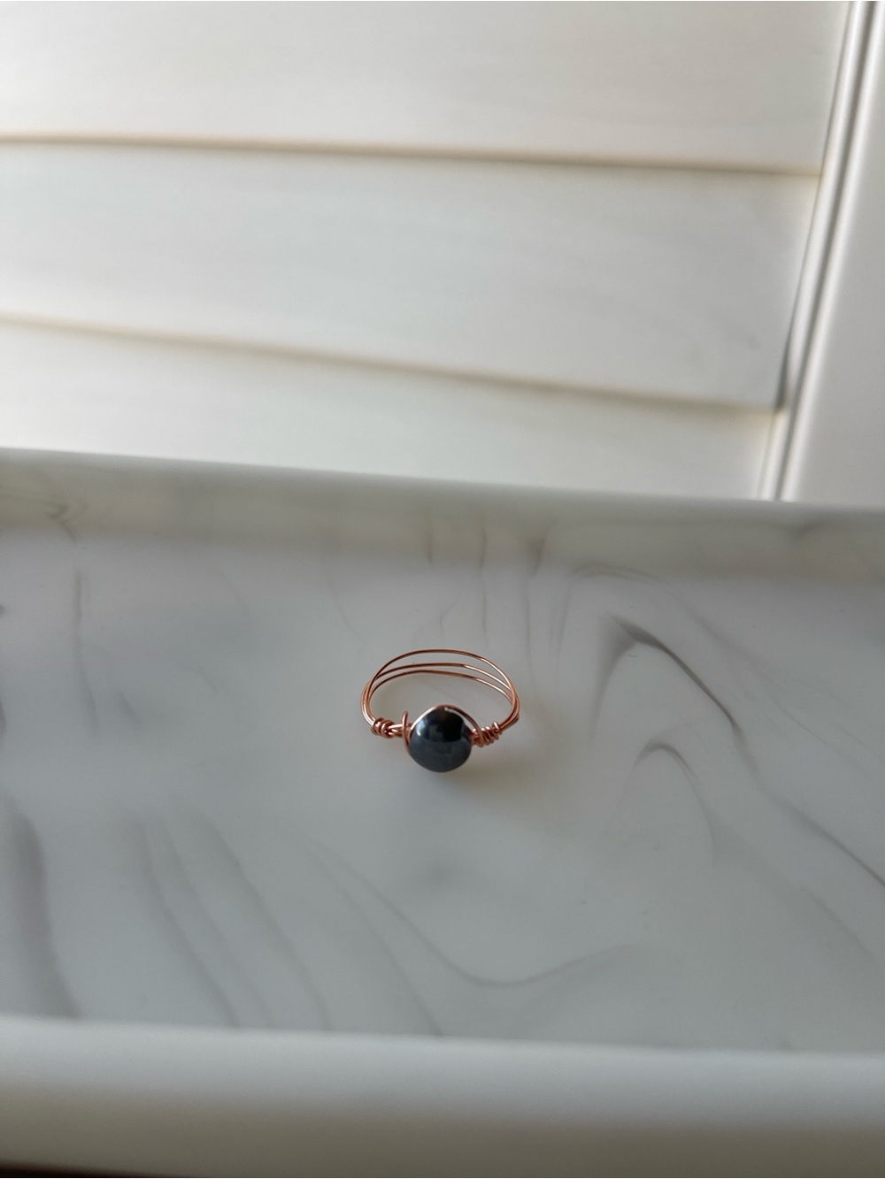 Copper Wire Wrapped Obsidian Ring, Size 7